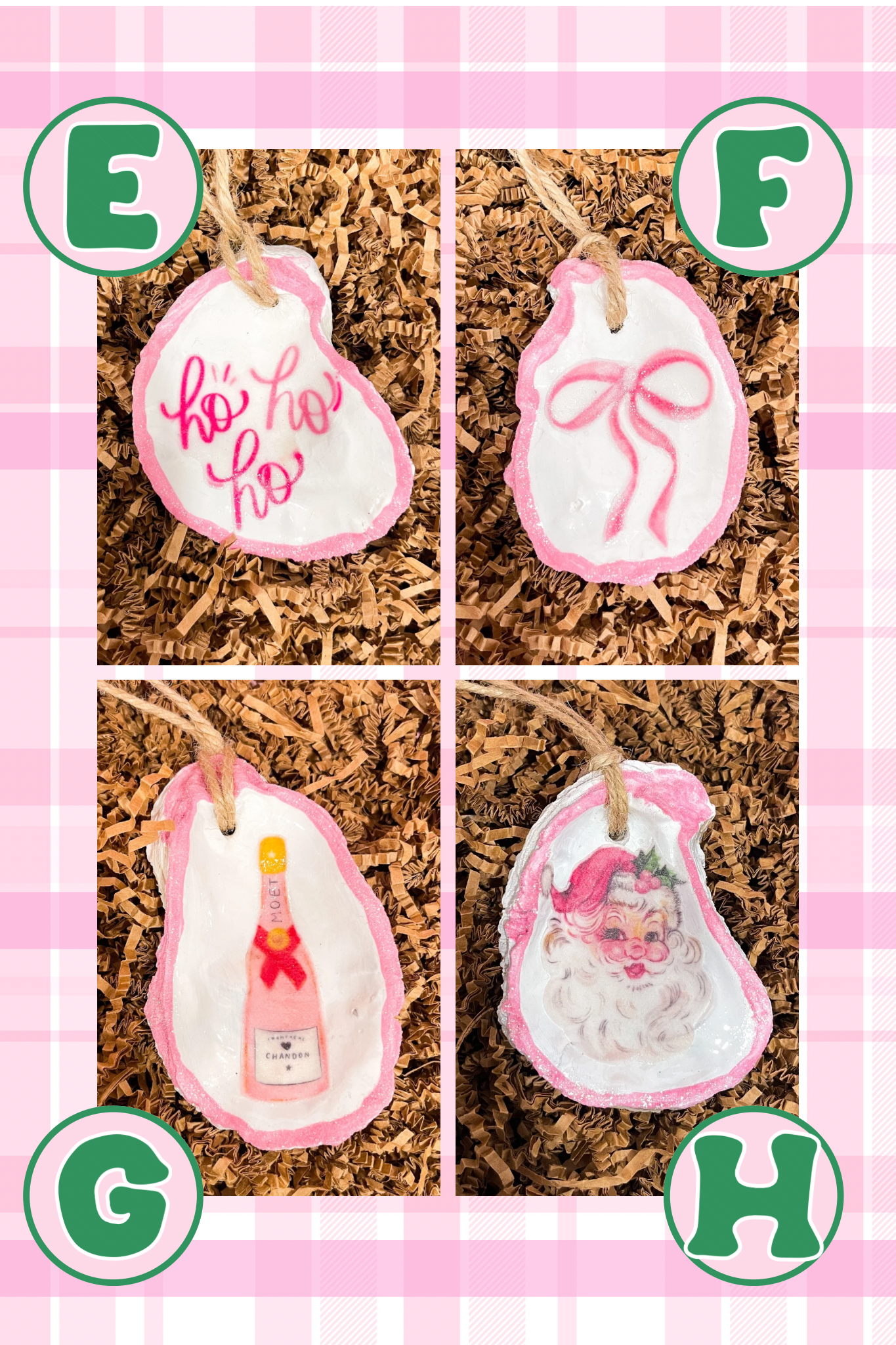 Pink Oyster Shell Ornament Set
