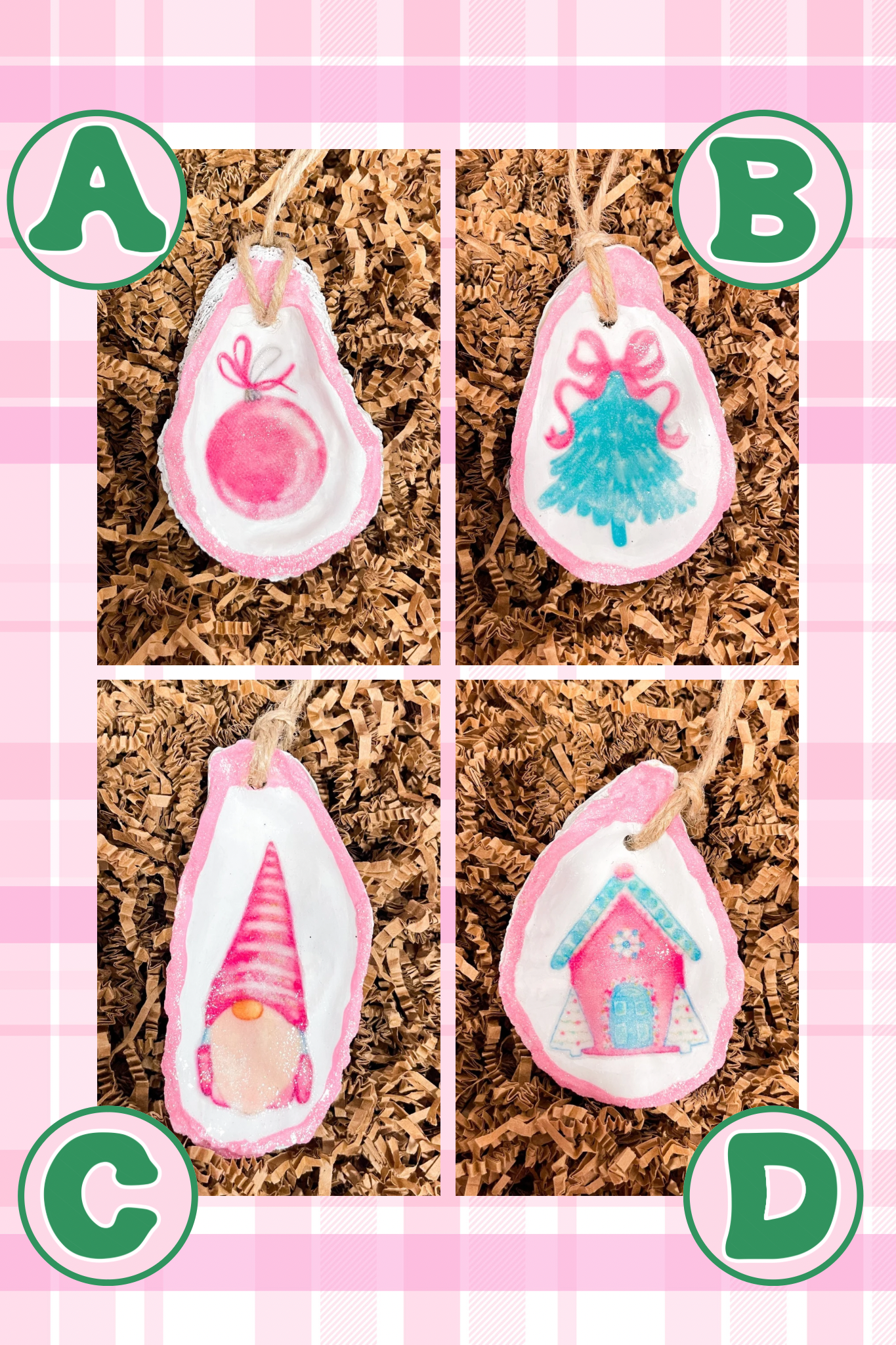 Pink Oyster Shell Ornament Set