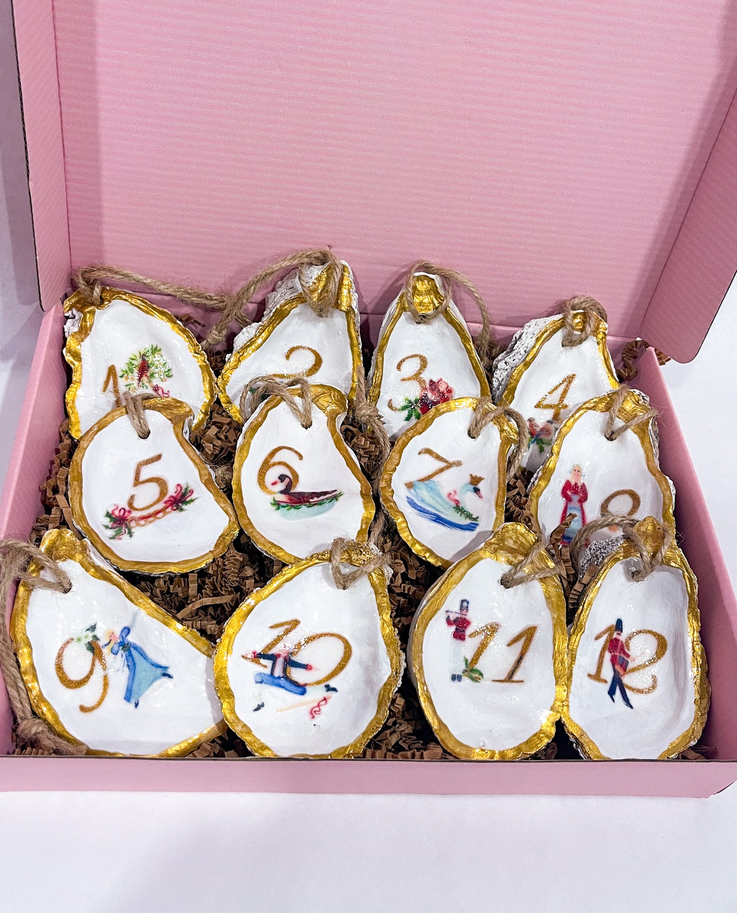 12 Days of Christmas Oyster Shell Ornaments
