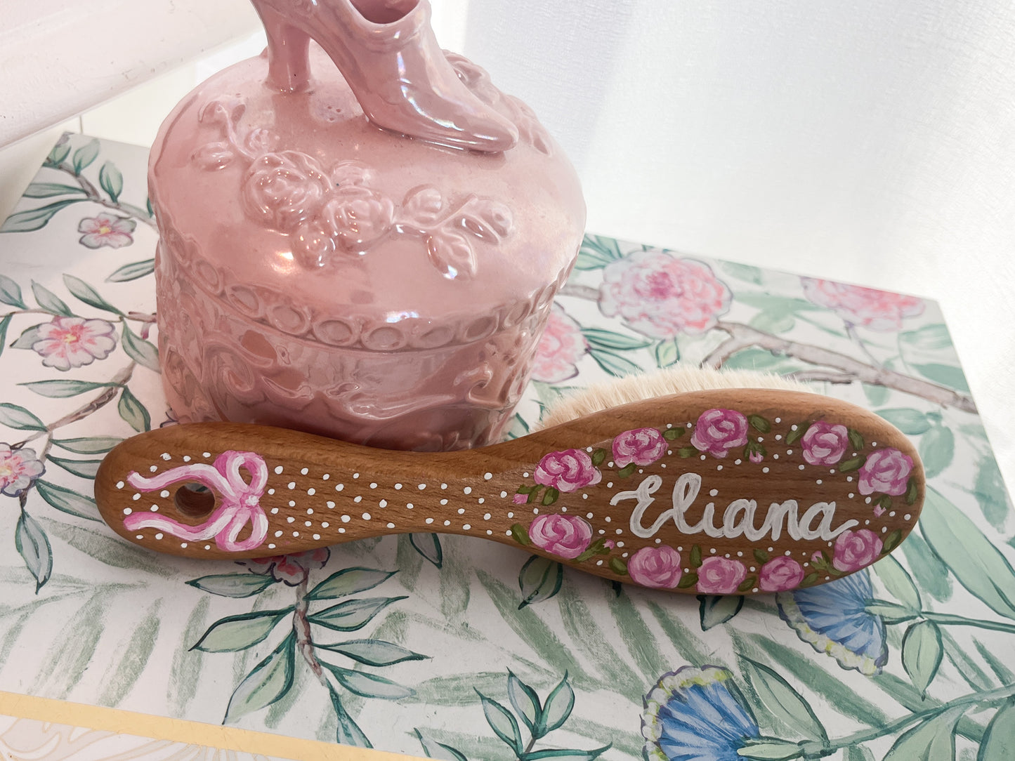 Personalized Hand-Painted Wooden Baby Brush