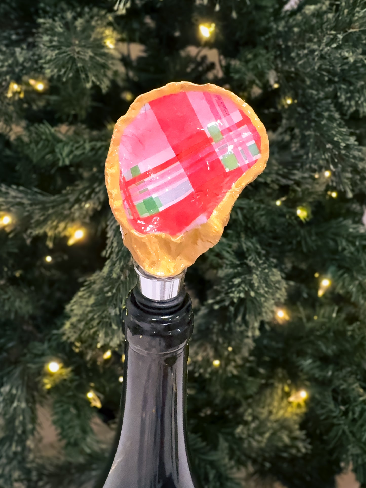 Decoupaged Oyster Shell Wine Bottle Cork – Gold Edges + Resin Finish