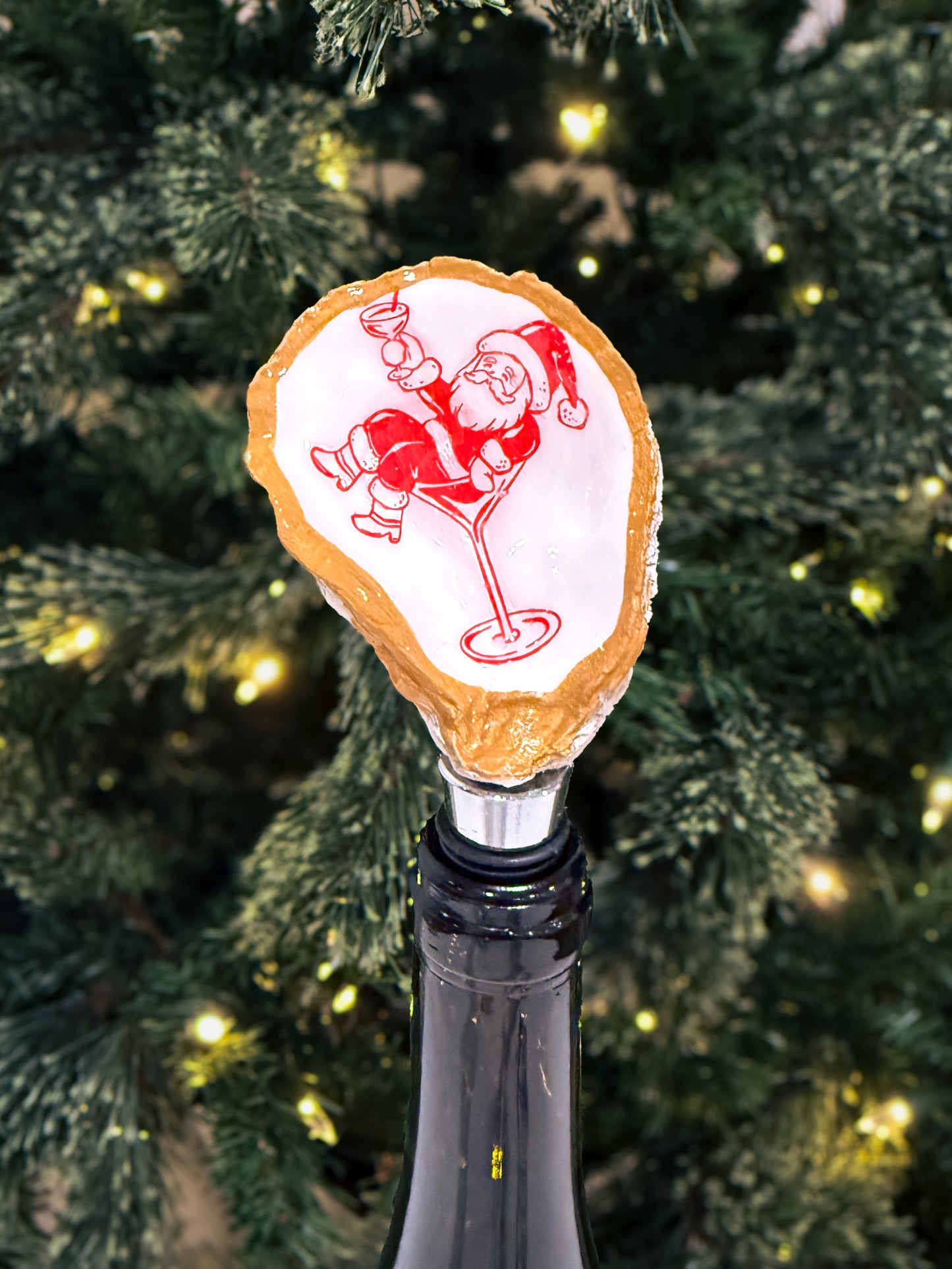 Decoupaged Oyster Shell Wine Bottle Cork – Gold Edges + Resin Finish