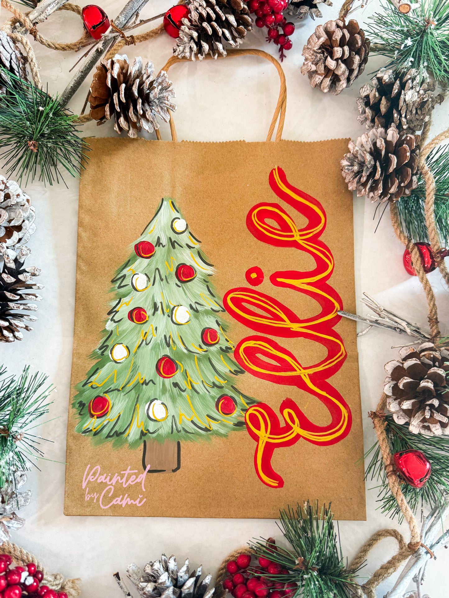 Hand Painted Christmas Gift Bag – Semi Custom Holiday Gift Bag
