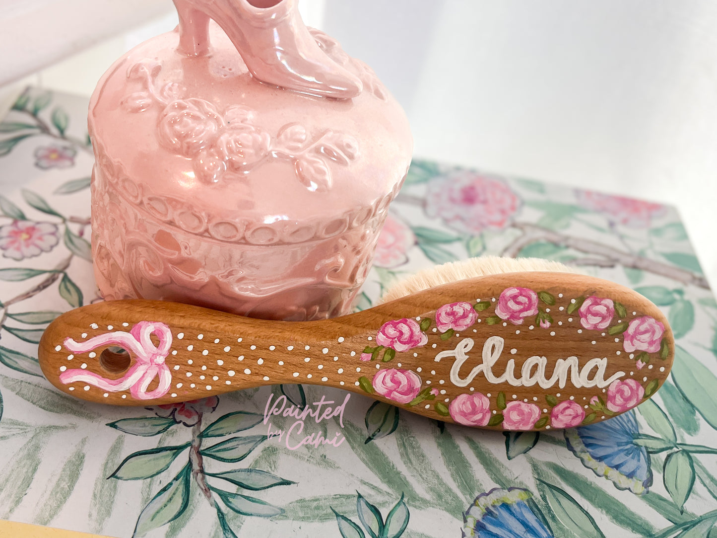 Personalized Hand-Painted Wooden Baby Brush